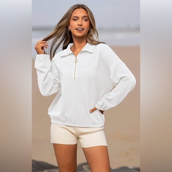 Prettygarden Sweatshirt Half Zip Collar Pullover Oversized Long Sleeve Jacket